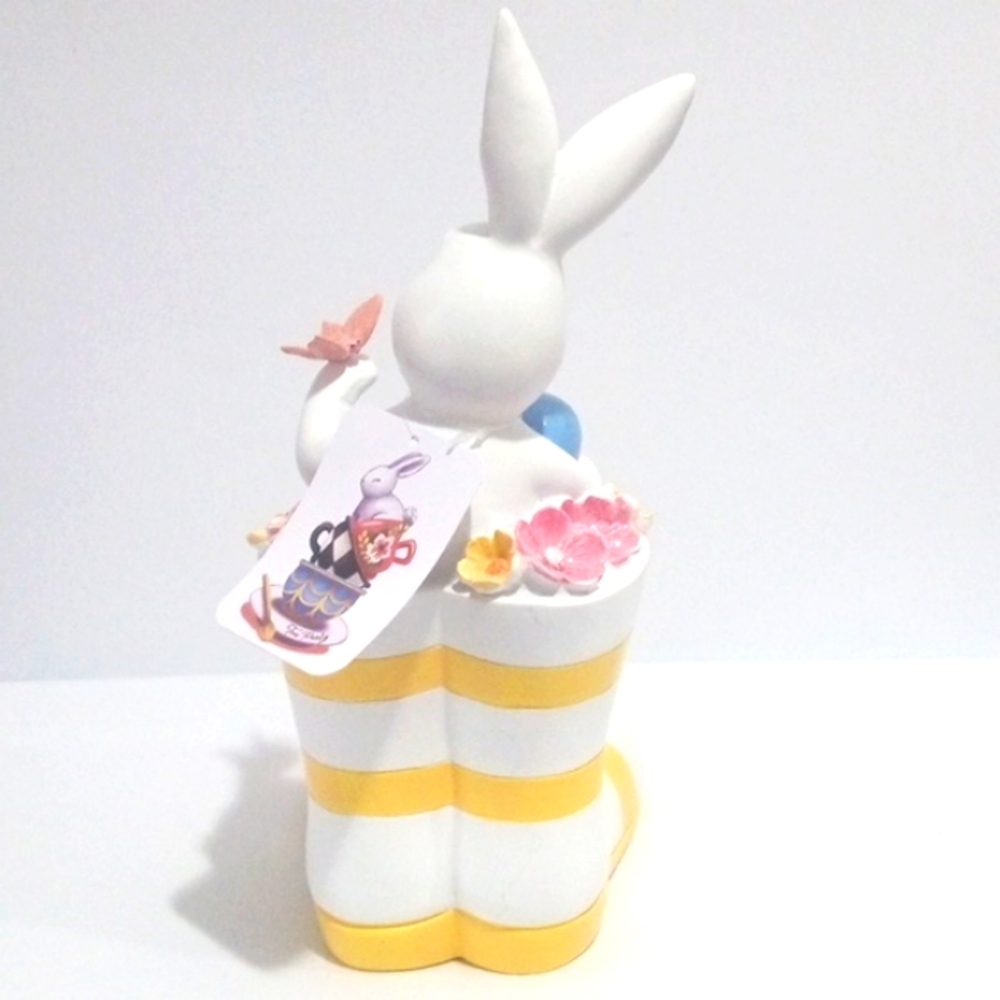 EASTER TEA PARTY SPRING WHITE YELLOW BUNNY RABBIT FIGURINE SIZE 12 INCHES NWT - Picture 2 of 4